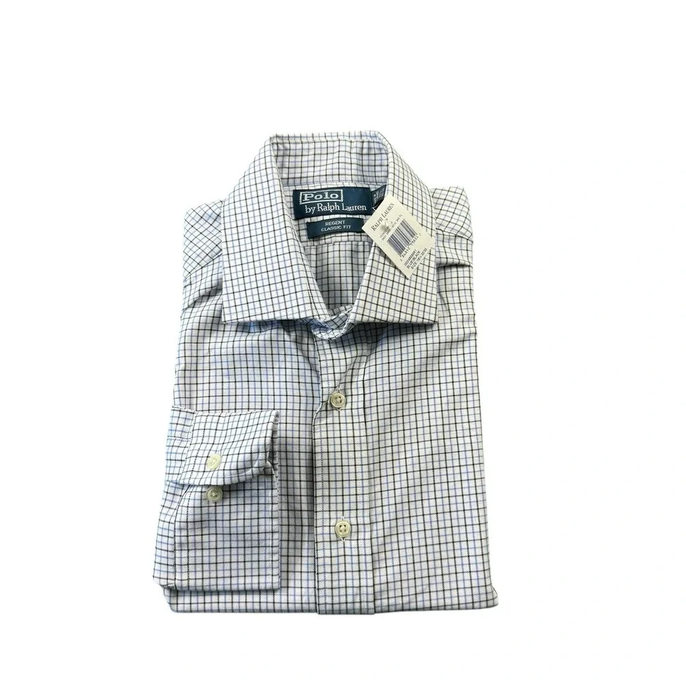 Polo Ralph Lauren White Blue Black Check Regent Cotton Button Front 16.5 NWT